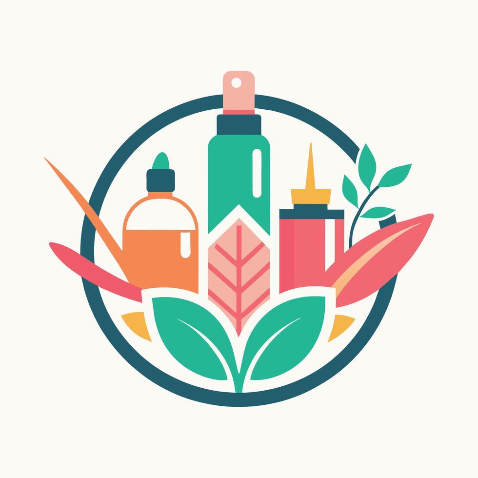 un' pulito acqua bottiglia e un' verde pianta disposte nel un' circolare forma, produrre un' pulito e memorabile logo per un' bellezza prodotti e-commerce luogo vettore
