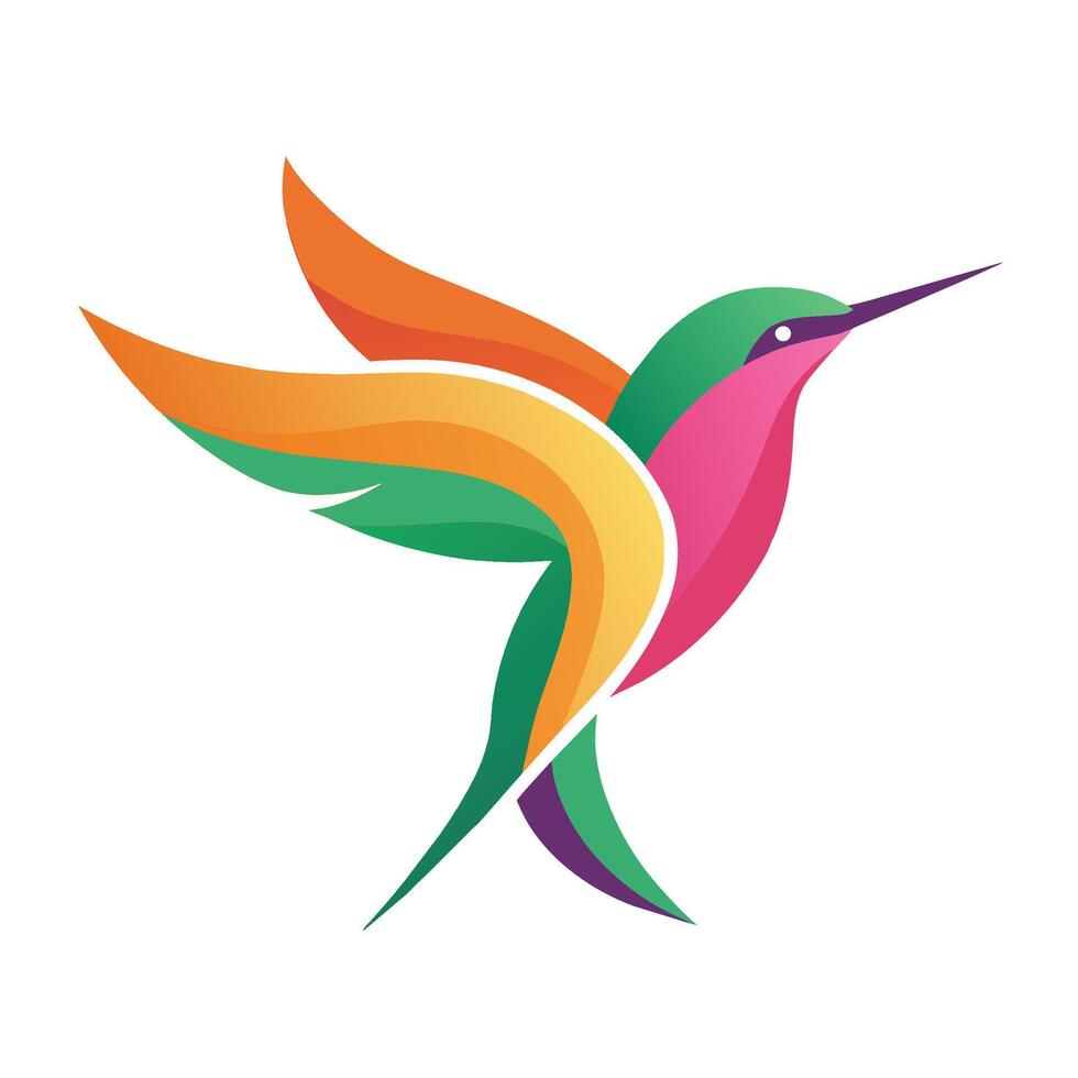 un' colorato colibrì sbattimento suo Ali nel a mezz'aria, astratto rappresentazione di un' colibrì nel un' logo, minimalista semplice moderno logo design vettore