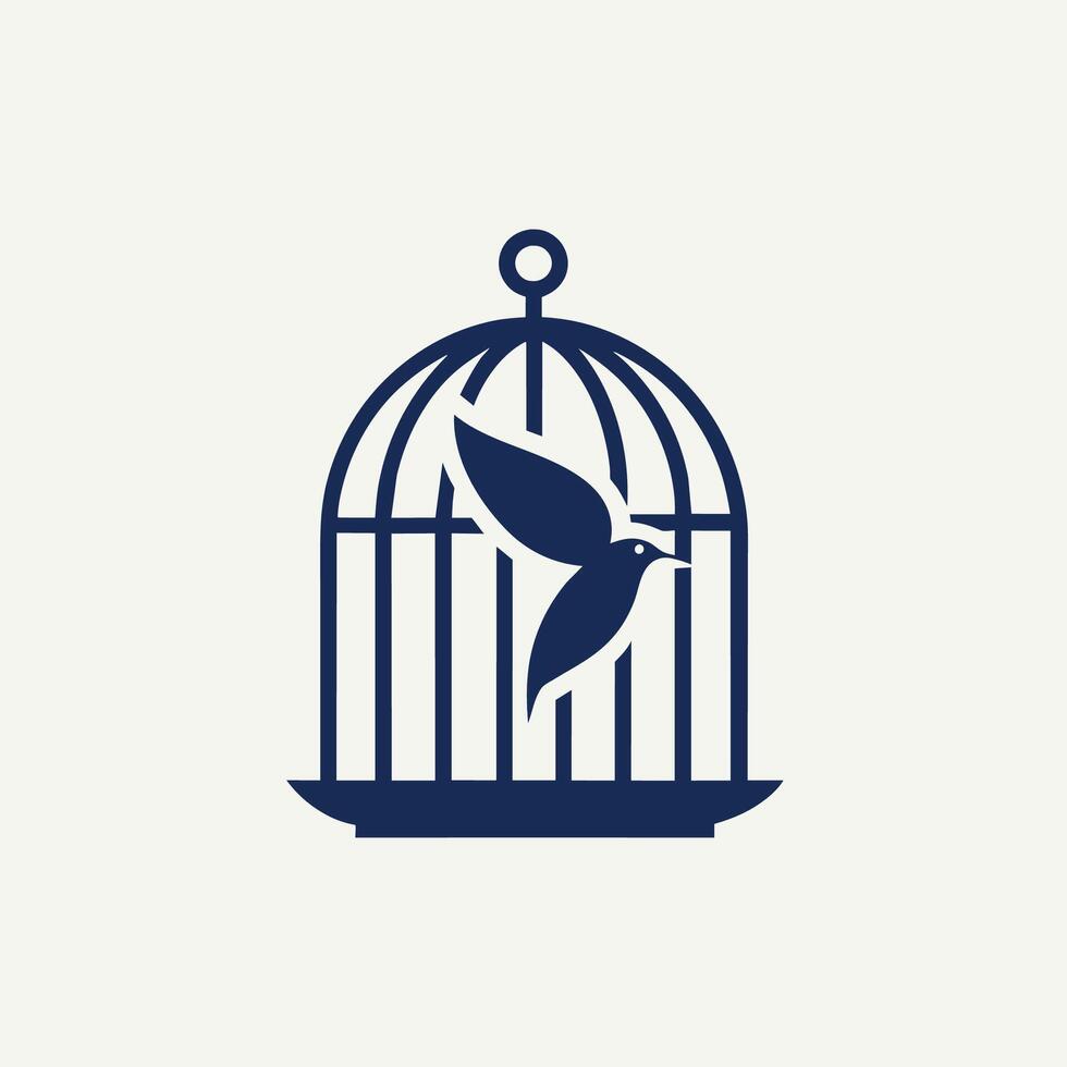 un' uccello volante su di un' gabbia, simboleggiante la libertà e liberazione, un' pulito e semplice design con un' uccello gabbia, minimalista semplice moderno logo design vettore