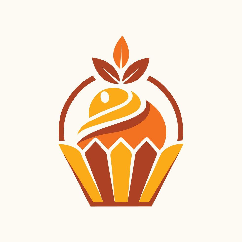 un' Cupcake sormontato con un' foglia, in mostra un' unico e ispirata alla natura dolce disegno, un' pulito e elegante design per un' dolce bar, minimalista semplice moderno logo design vettore