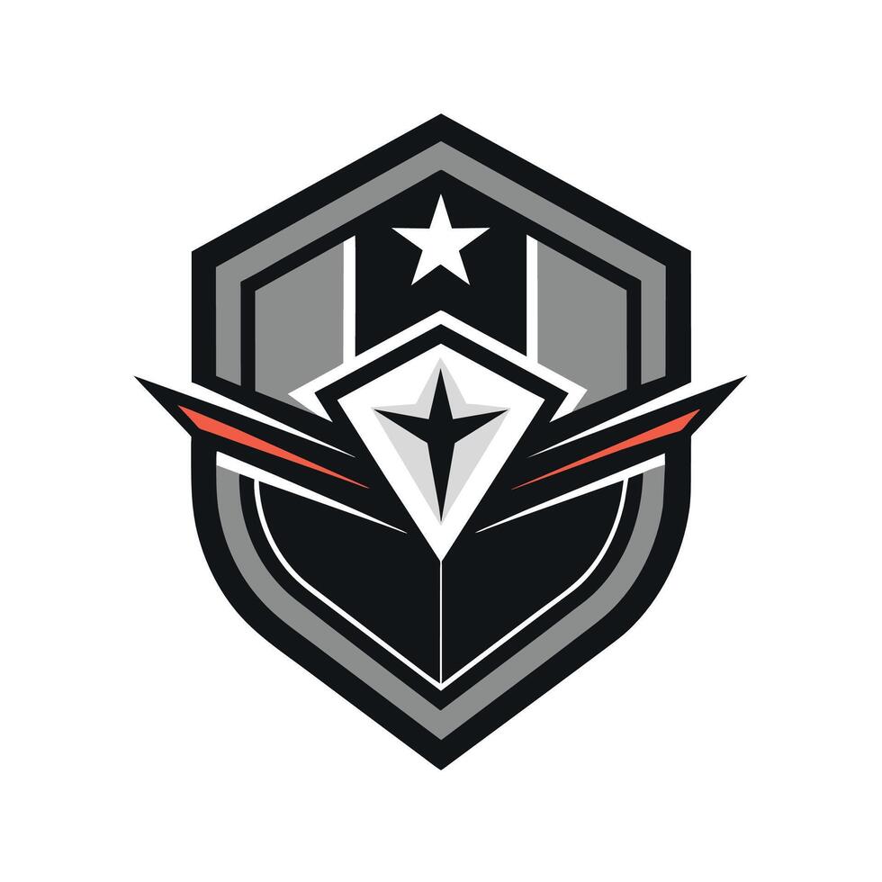 nero e bianca emblema design con un' prominente stella simbolo per taglio bordo Software e tecnologia, un' elegante e moderno emblema per un' bordo tagliente Software sviluppo azienda vettore