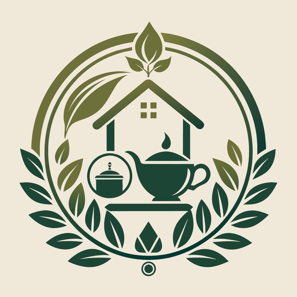 un' logo con un' Casa nel il centro, che rappresentano un' tè negozio con un' classico e elegante disegno, un elegante e senza tempo simbolo che rappresentano alta qualità casa merce vettore
