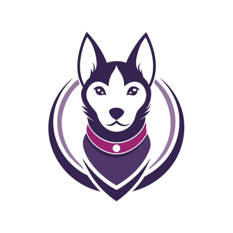 un' cane indossare un' collare, isolato su un' pianura bianca sfondo, elegante logo incorporare un' stilizzato animale domestico collare disegno, minimalista semplice moderno logo design vettore