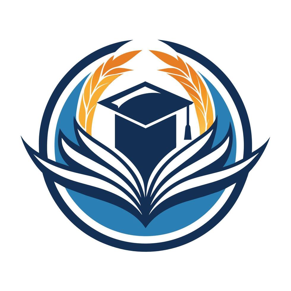un' moderno scuola logo con un' stilizzato libro icona, simboleggiante formazione scolastica e apprendimento, un' elegante, moderno design con un' stilizzato libro e la laurea berretto vettore