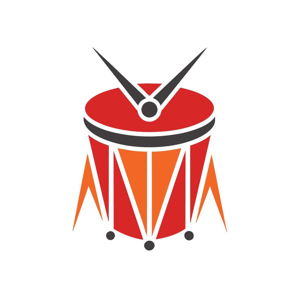 un' rosso tamburo con un' paio di forbici posto su superiore di esso, creare un' logo quello simboleggia il ritmo di un' tamburo, minimalista semplice moderno logo design vettore