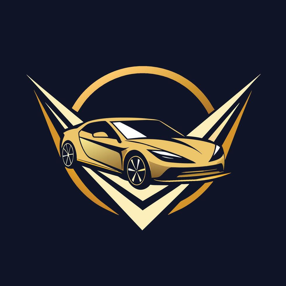 un' elegante oro gli sport auto sta su contro un' nero sfondo, trasudante lusso e raffinatezza, design un' minimalista logo per un' lusso auto marca quello trasuda raffinatezza vettore