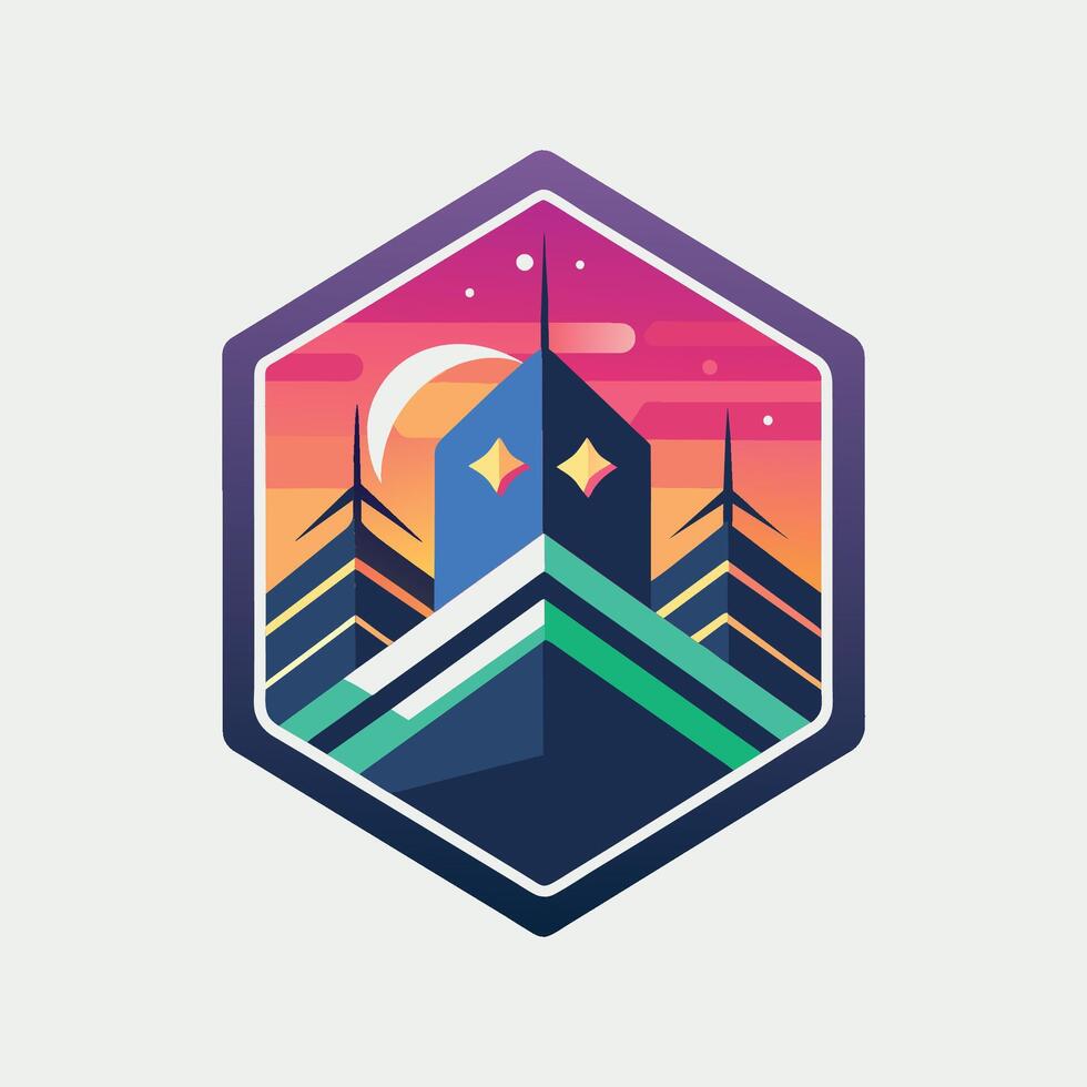 stilizzato logo con un' montagna con un' stella nel il cielo, grafico per un' codifica campo di addestramento Comunità, minimalista semplice moderno logo design vettore