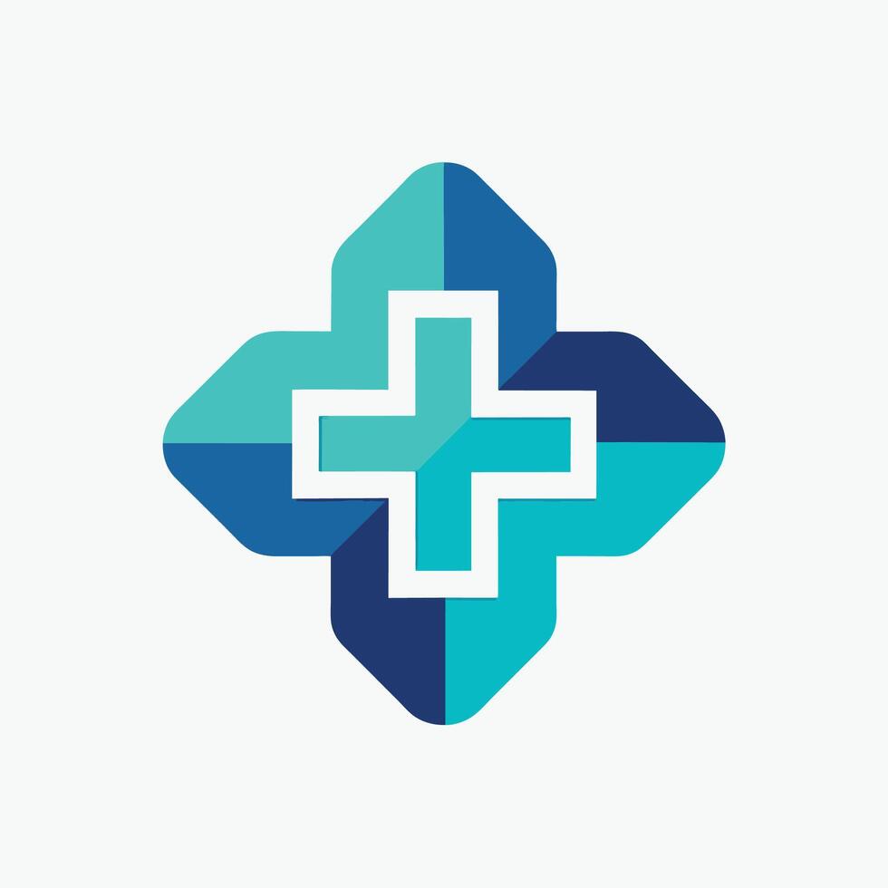 un' minimalista logo con un' blu e verde colore schema con un' prominente attraversare disegno, medico attraversare logo design icona modello, minimalista semplice moderno logo design vettore