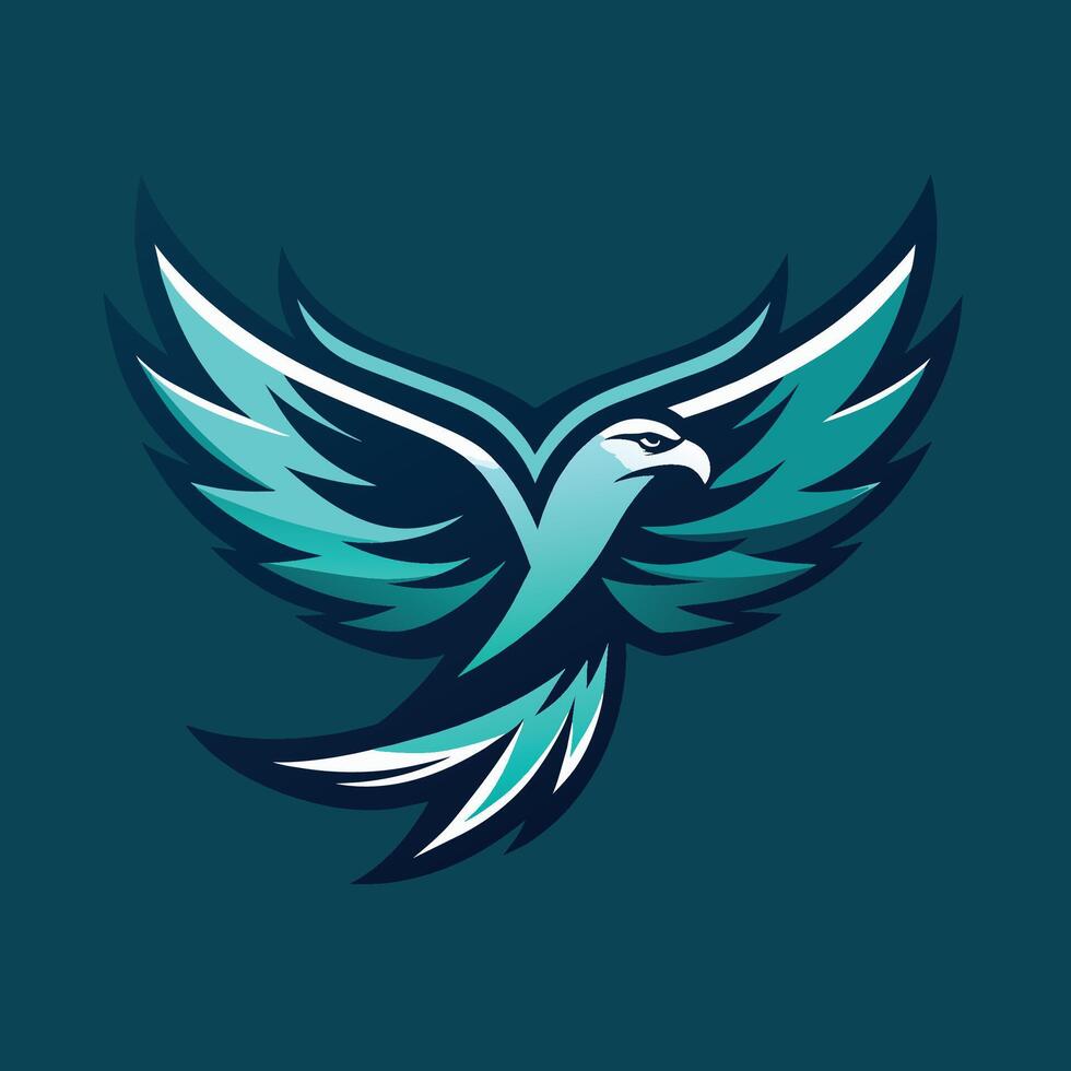 un' blu uccello con bianca Ali volante contro un' blu sfondo, volante aquila astratto logo design , minimalista semplice moderno logo design vettore