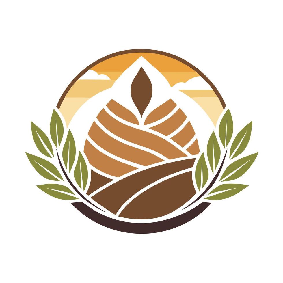 Marrone e verde logo design in mostra un' montagna nel il sfondo, incorporare naturale elementi piace legna o calcolo, incorporare naturale elementi piace legna o pietra per calore e struttura vettore