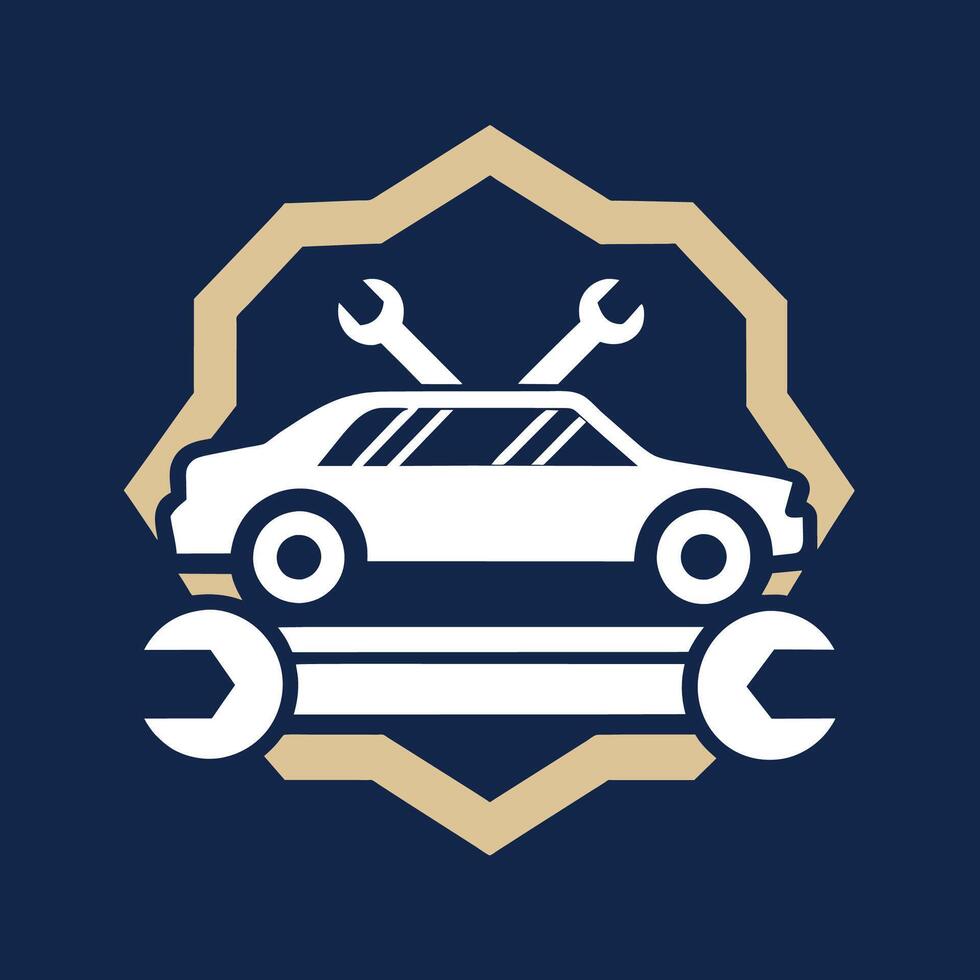 un' auto con Chiavi e un' chiave inglese su esso, simboleggiante veicolo riparazione e Manutenzione, produrre un' minimalista icona simboleggiante veicolo riparazione, minimalista semplice moderno logo design vettore