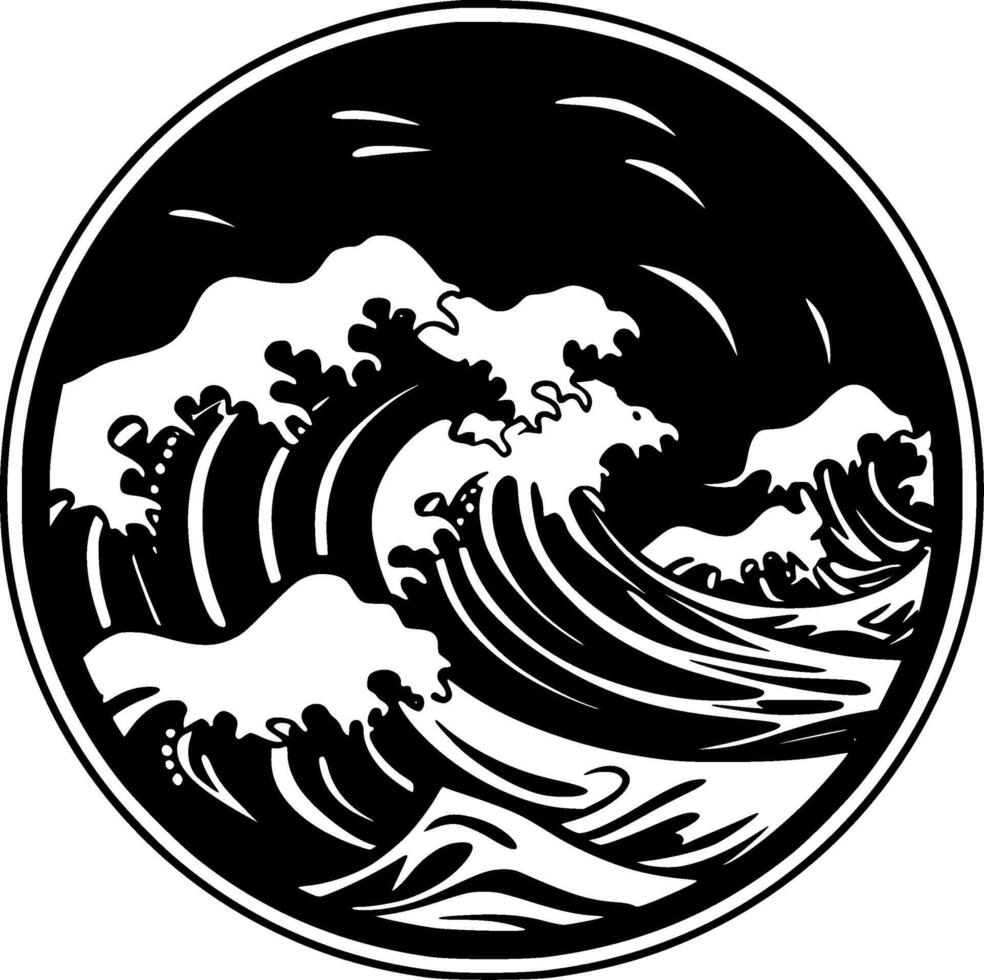 oceano - nero e bianca isolato icona - illustrazione vettore