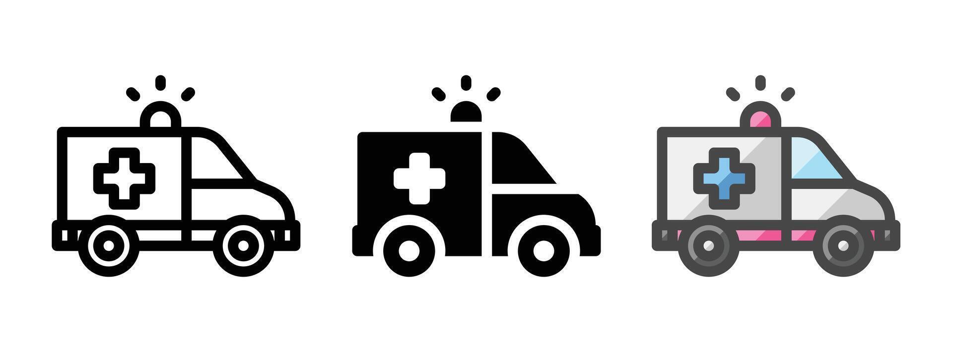 multiuso ambulanza icona nel schema, glifo, pieno schema stile vettore