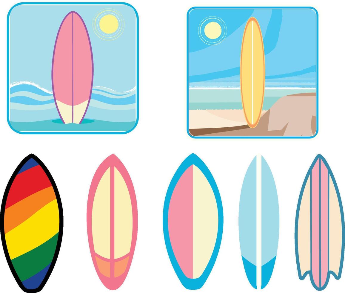 estate spiaggia tavole da surf vettore