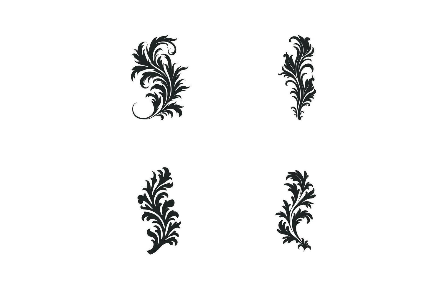 acanto nero silhouette impostare, decorativo ornamento elemento silhouette fascio vettore