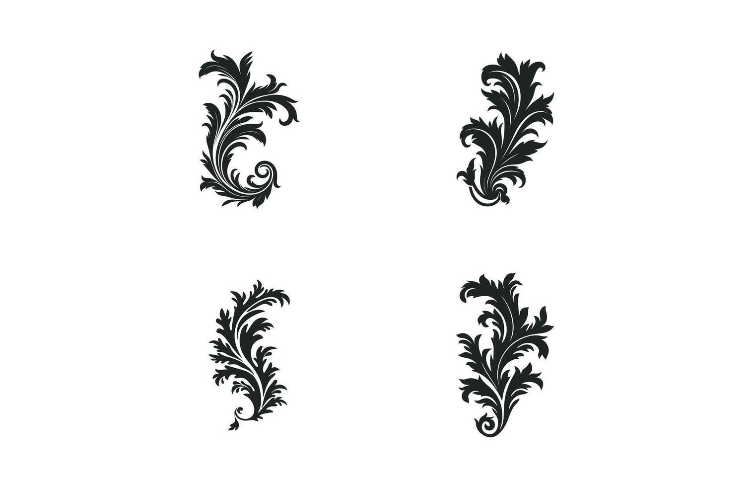 acanto nero silhouette impostare, decorativo ornamento elemento silhouette fascio vettore