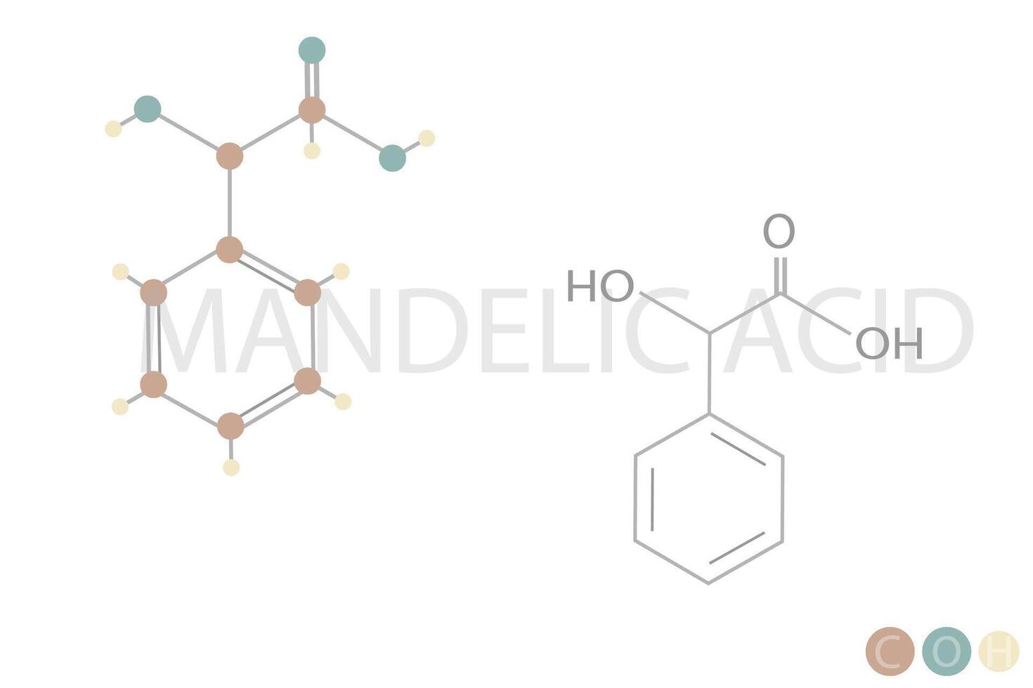 mandelico acido molecolare scheletrico chimico formula vettore