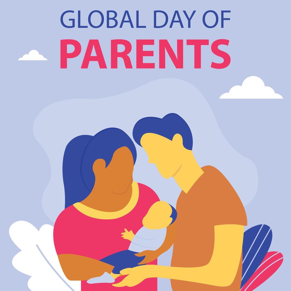 illustrazione grafico di un' marito e moglie siamo cullare un' bambino che fa i primi passi, Perfetto per internazionale giorno, globale giorno di genitori, celebrare, saluto carta, eccetera. vettore