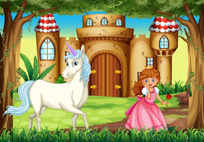 Scena con principessa e unicorno vettore