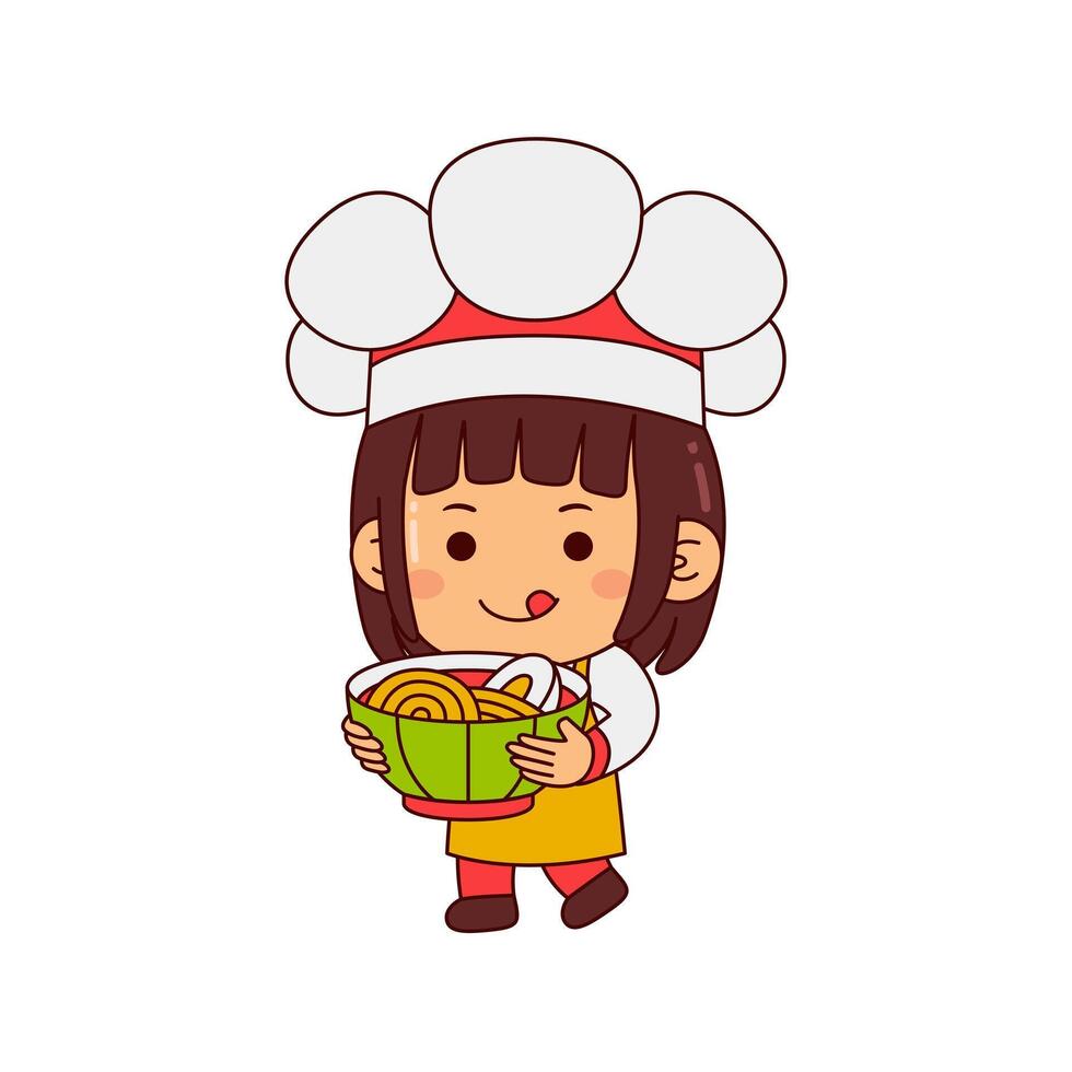 simpatico personaggio dei cartoni animati di chef ragazza vettore
