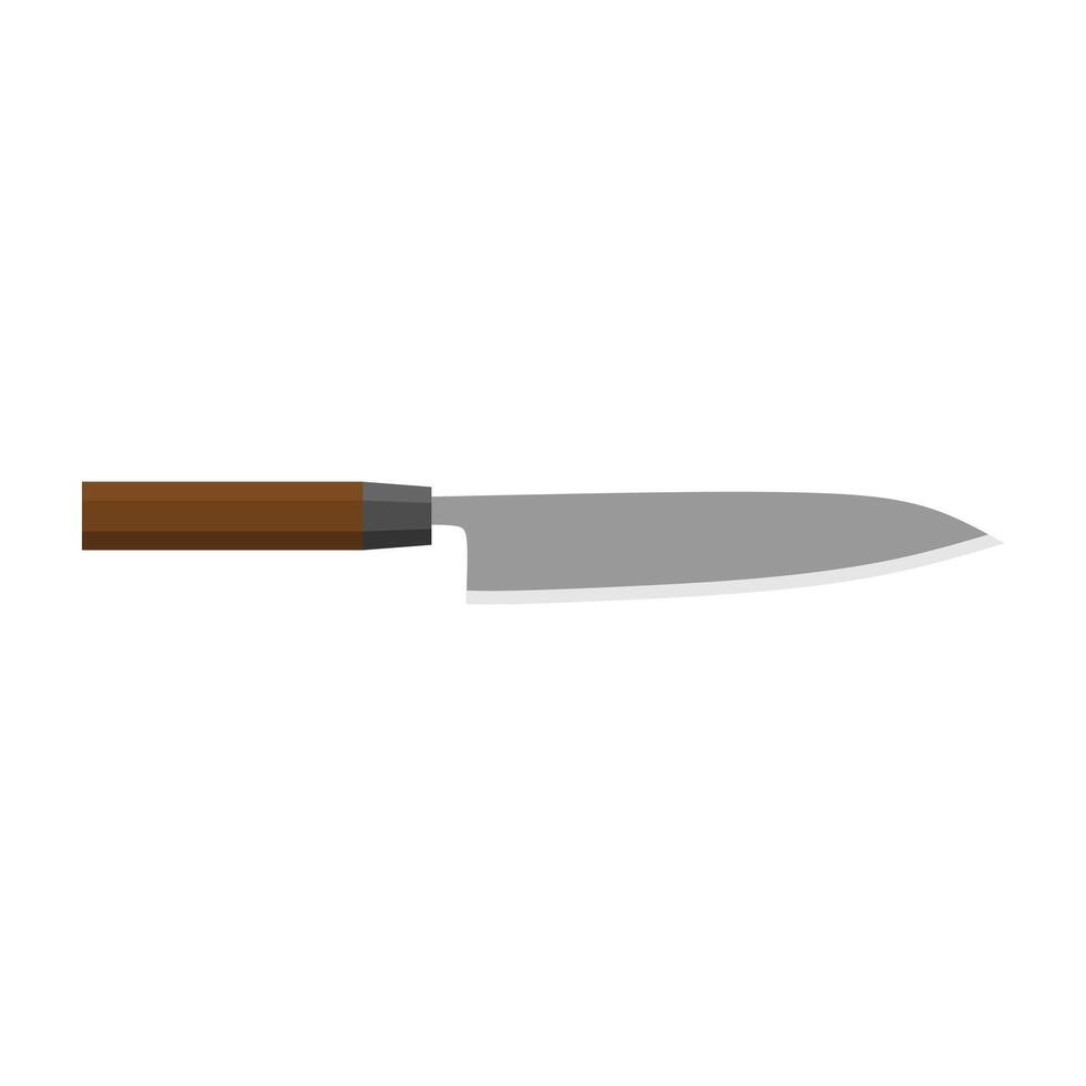 gyuto giapponese dello chef coltello piatto design illustrazione isolato su bianca sfondo. un' tradizionale giapponese cucina coltello con un' acciaio lama e di legno maneggiare. vettore