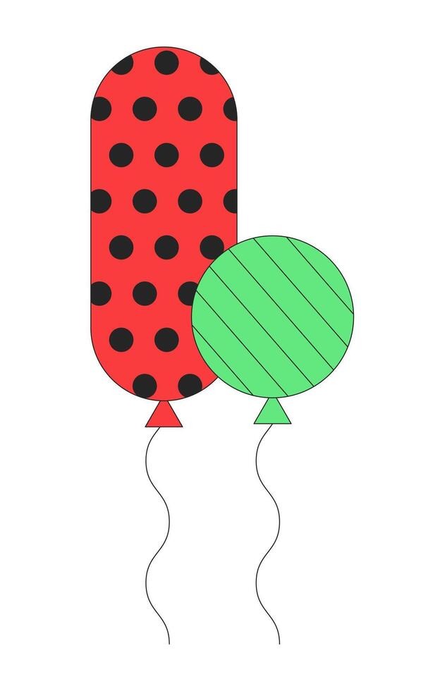 galleggiante elio palloncini per compleanno festa 2d lineare cartone animato oggetto. divertimento decorazioni isolato linea elemento bianca sfondo. vacanza celebrazione baloons colore piatto individuare illustrazione vettore