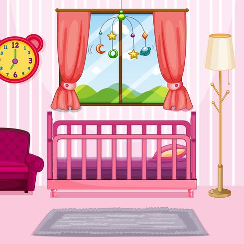Scena della camera da letto con letto rosa vettore