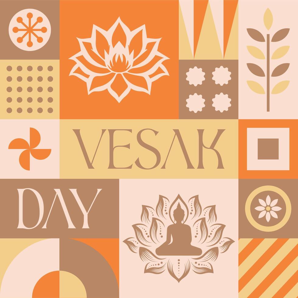 contento Vesak giorno fiore senza soluzione di continuità modello nel scandinavo stile cartolina con retrò pulito concetto design vettore