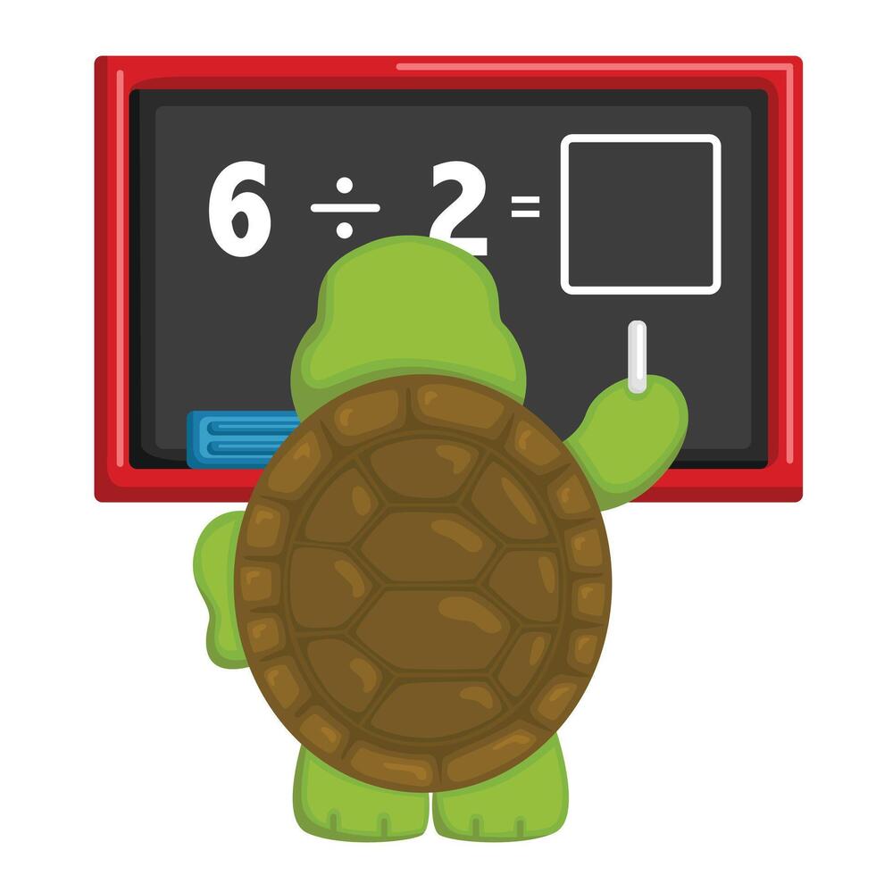 carino tartaruga animali e matematica lezione cartone animato illustrazione clipart etichetta decorazione sfondo vettore