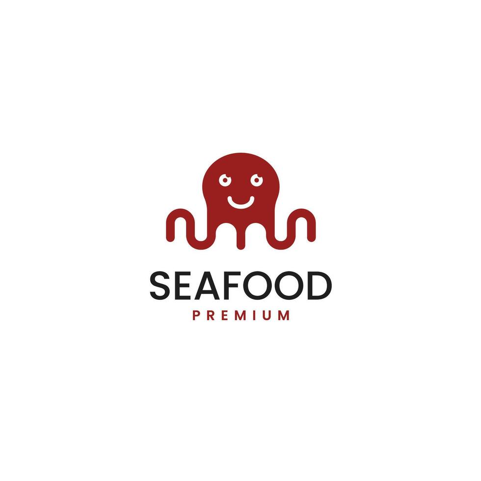 polpo con forchetta logo design per frutti di mare ristorante illustrazione idea vettore