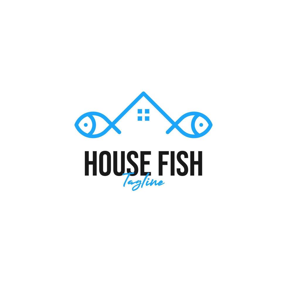 Casa con pesce combinazione logo design illustrazione idea vettore