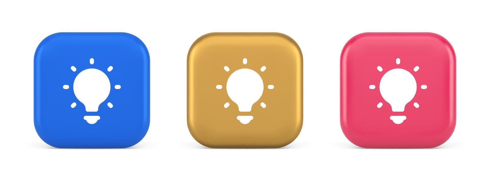 leggero lampadina illuminato innovazione idea pulsante di brainstorming creativo soluzione 3d icona vettore