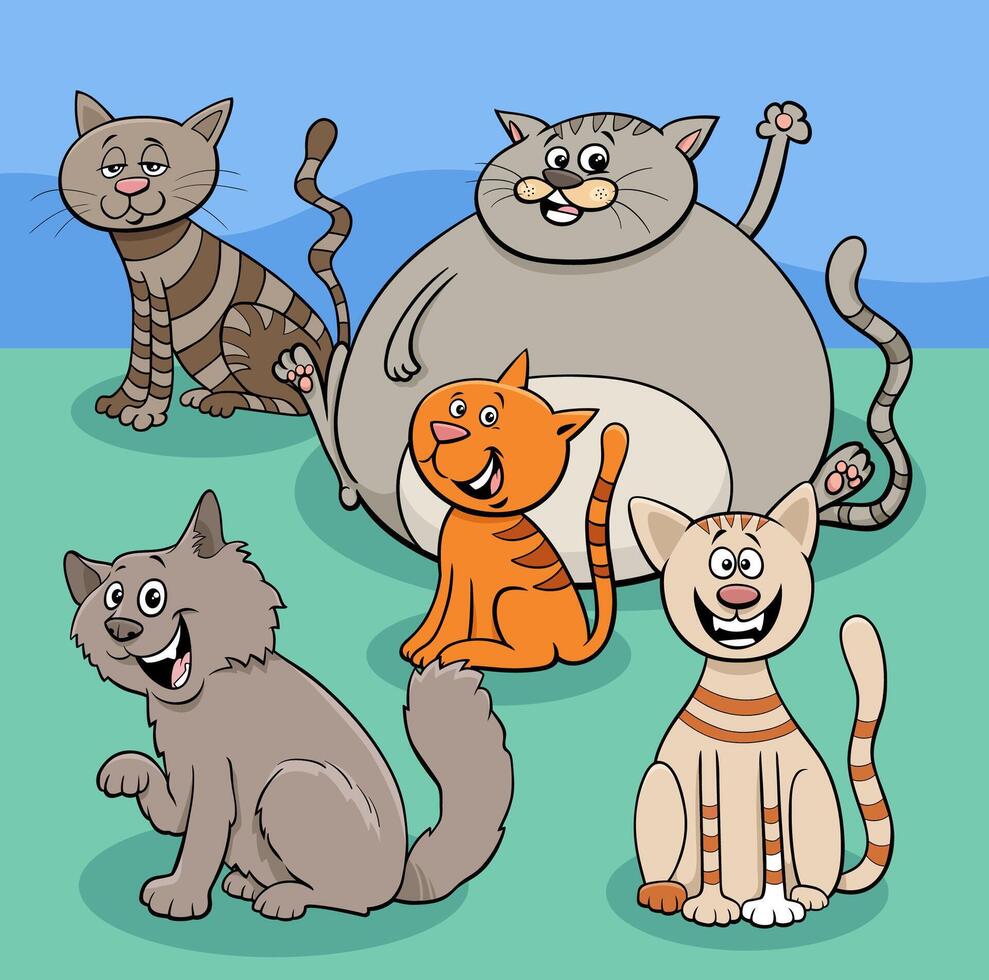 contento cartone animato gatti e gattini animale personaggi vettore