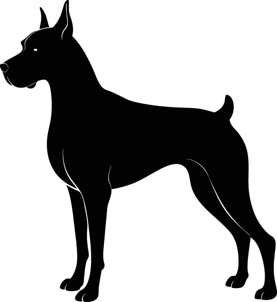 nero e bianca silhouette di un' pugile cane in piedi vettore