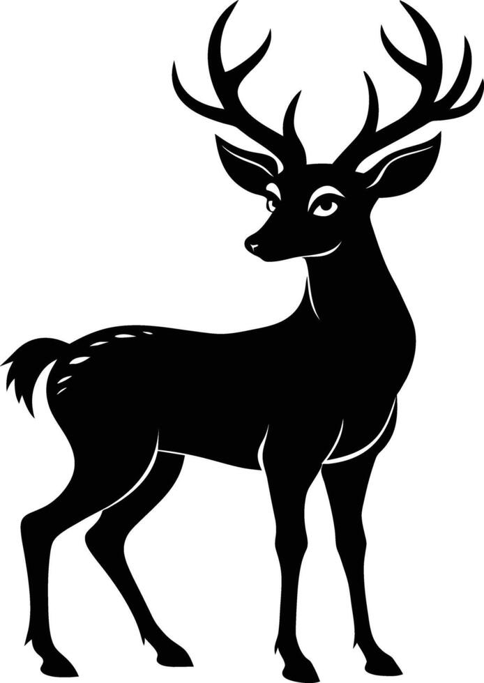 un' nero silhouette di un' whitetail cervo in piedi su un' bianca sfondo vettore
