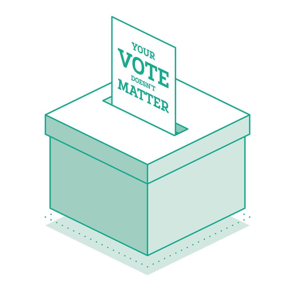 isometrico elettore scrutinio inserito nel scrutinio scatola. il scrutinio ha il Messaggio il tuo votazione fa non importa. schema oggetti isolato su bianca sfondo. vettore