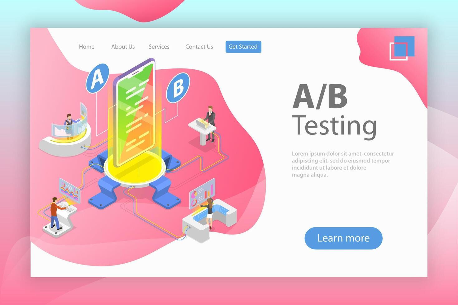 isometrico piatto concetto di ab test, Diviso test, ab confronto. vettore