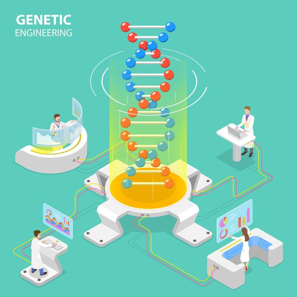 isometrico piatto concetto di genetico ingegneria. vettore