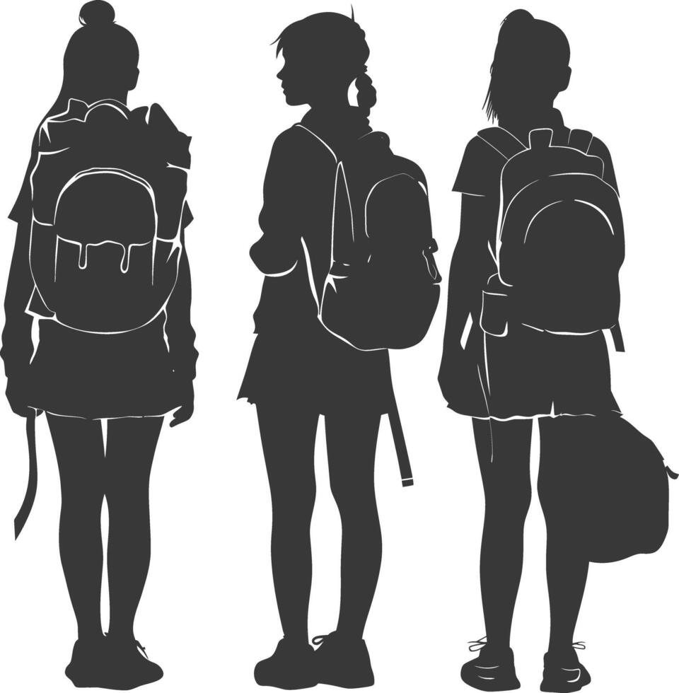 silhouette indietro per scuola ragazza alunno collezione impostato nero colore solo vettore