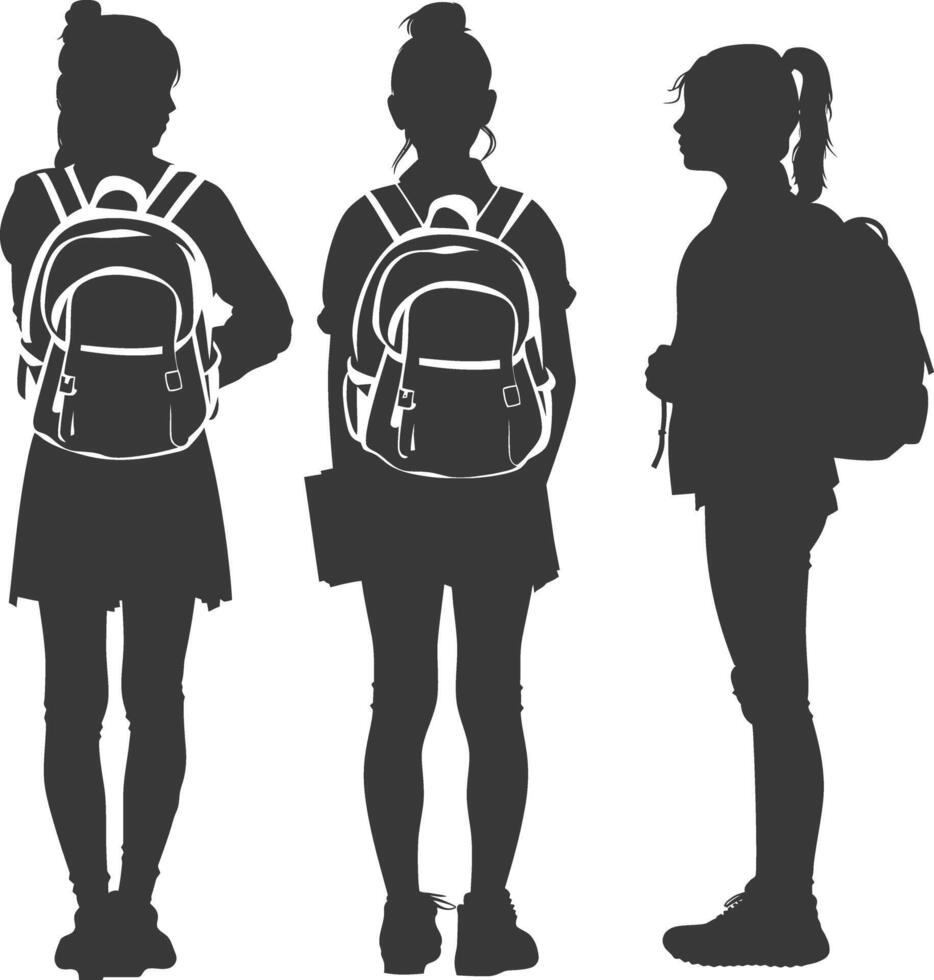 silhouette indietro per scuola ragazza alunno collezione impostato nero colore solo vettore