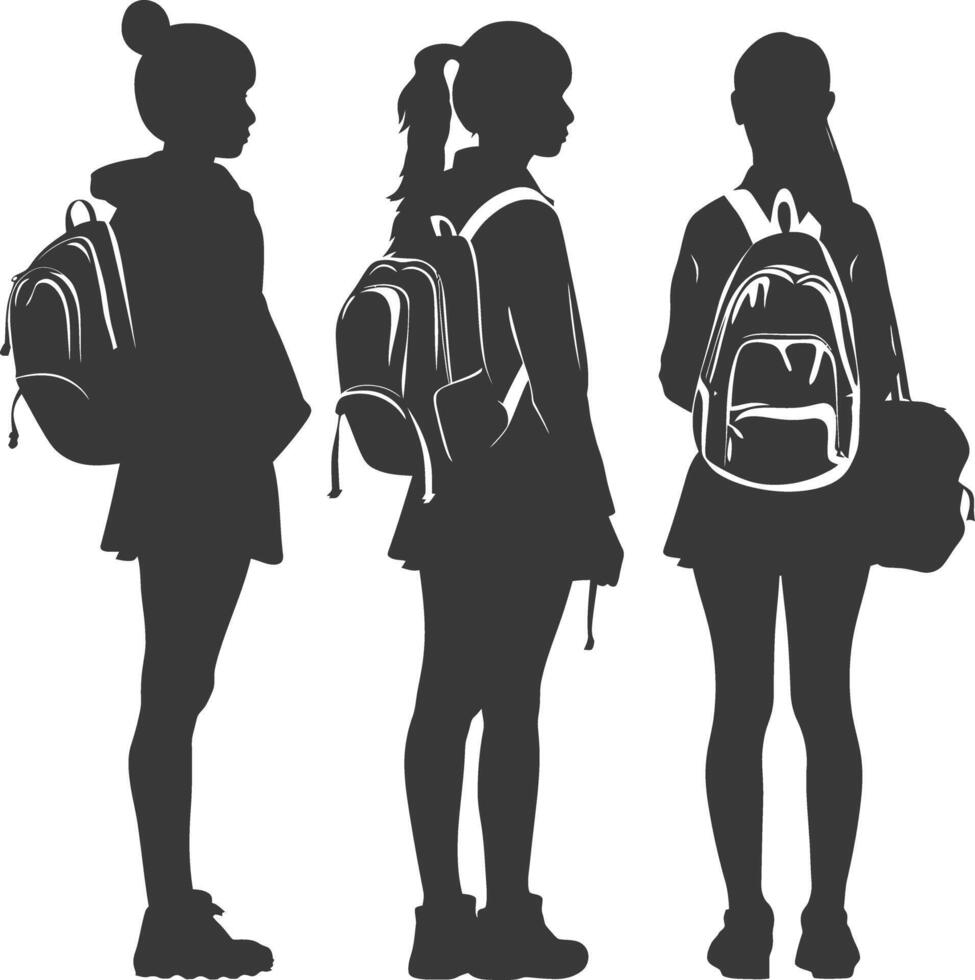 silhouette indietro per scuola ragazza alunno collezione impostato nero colore solo vettore