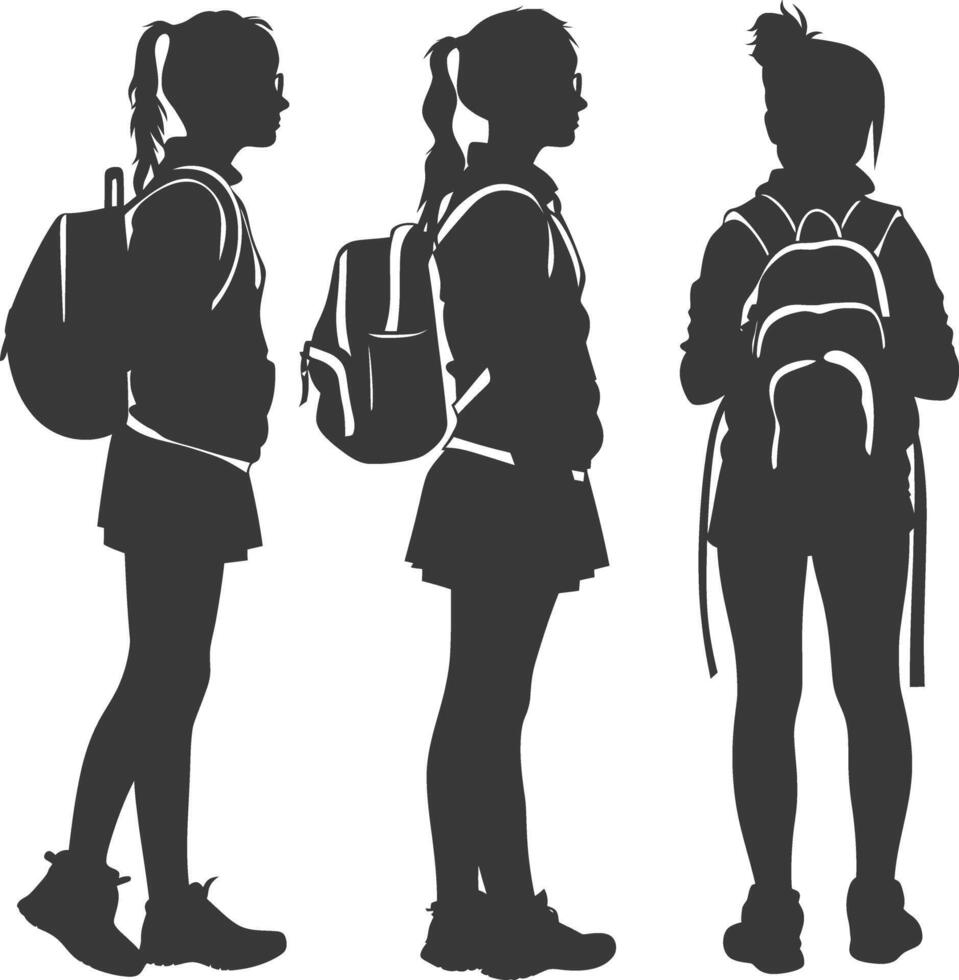 silhouette indietro per scuola ragazza alunno collezione impostato nero colore solo vettore