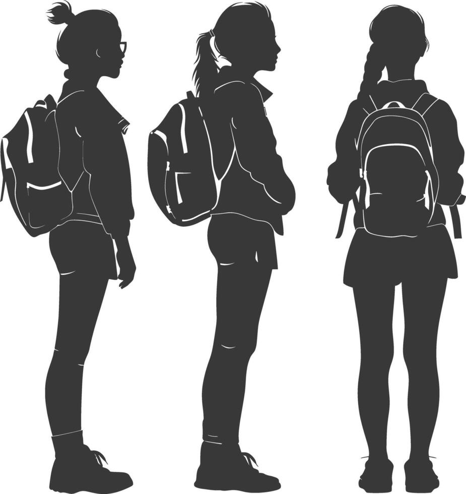 silhouette indietro per scuola ragazza alunno collezione impostato nero colore solo vettore