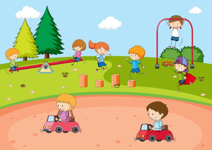 Bambini che giocano al parco giochi vettore