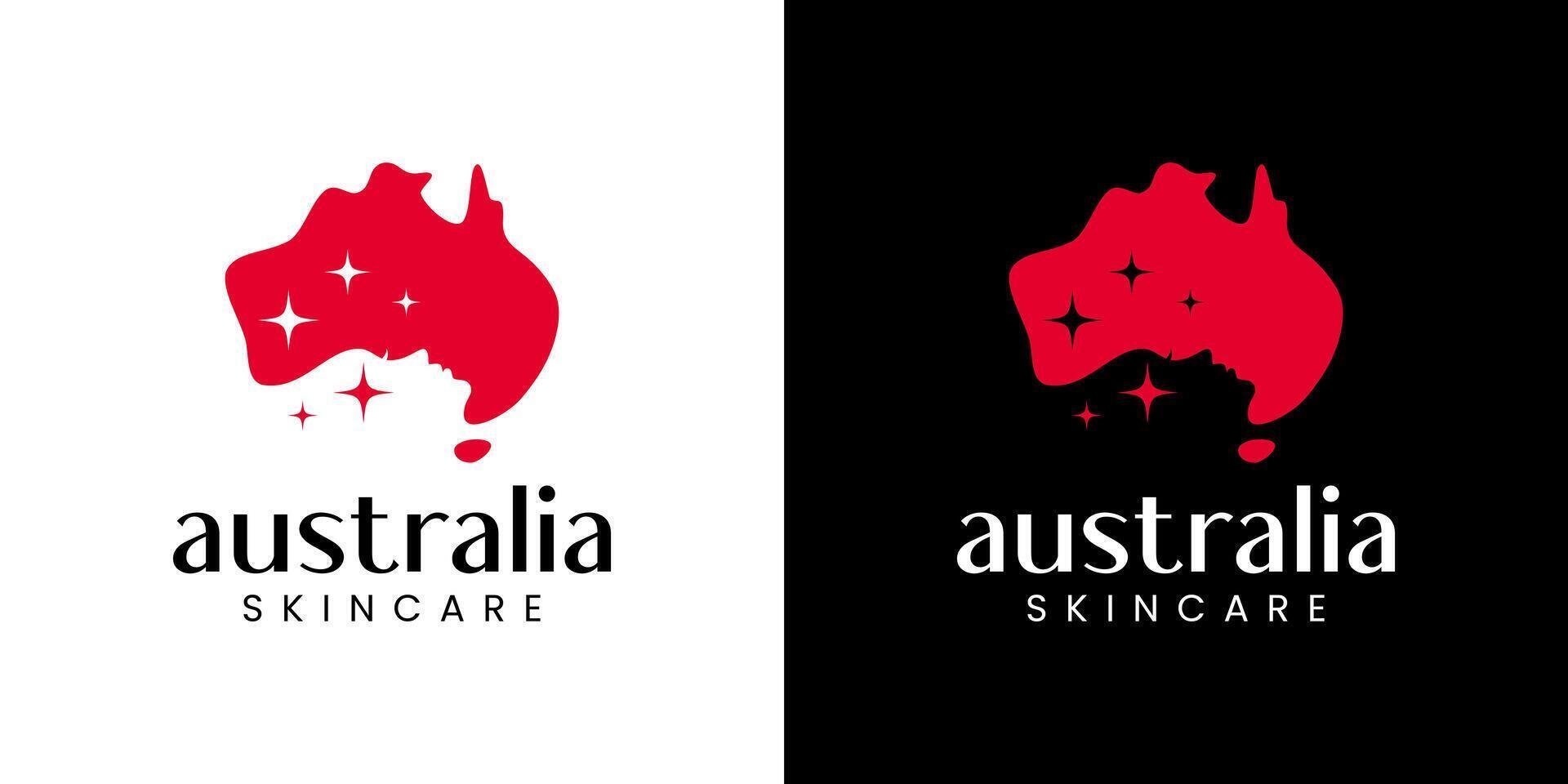 carta geografica di Australia logo design modello con viso bellezza terme o pelle cura logo design grafico . simbolo, icona, creativo. vettore