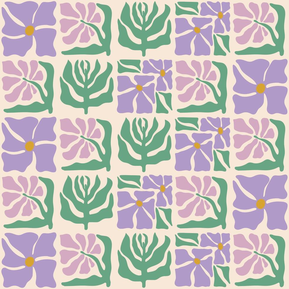 colorato floreale senza soluzione di continuità modello con lavanda fiori. floreale sfondo nel Vintage ▾ hippie stile. geometrico plaid Stampa sfondo, primavera naturale sfondo con lavanda fiori. vettore