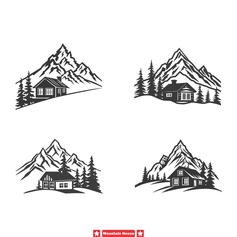 alpino fuga scappa montagna Casa sagome offerta rilassante ritiro vibrazioni illustrazione vettore