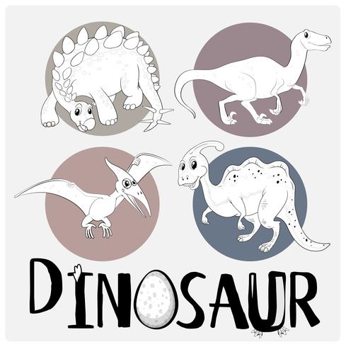 Quattro tipi di dinosauri sul manifesto bianco vettore
