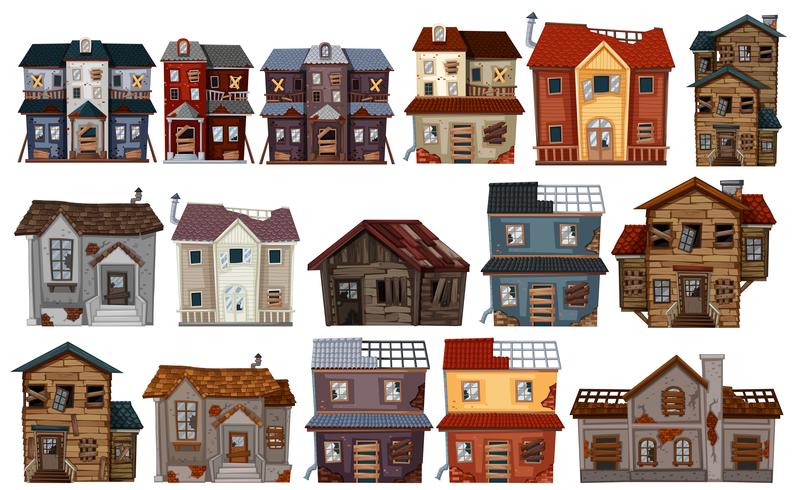 Vecchie case in diversi disegni vettore