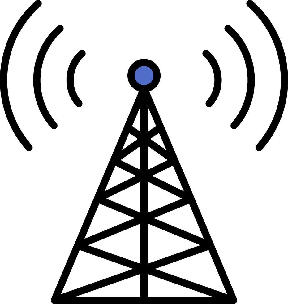 Radio Torre linea pieno icona vettore